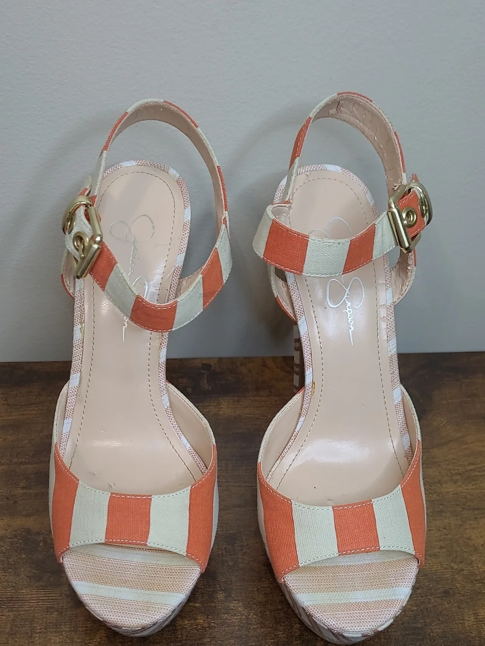 Jessica Simpson PAPAYA Orange & Cream Sundown Yacht Striped Platform Heels (9)